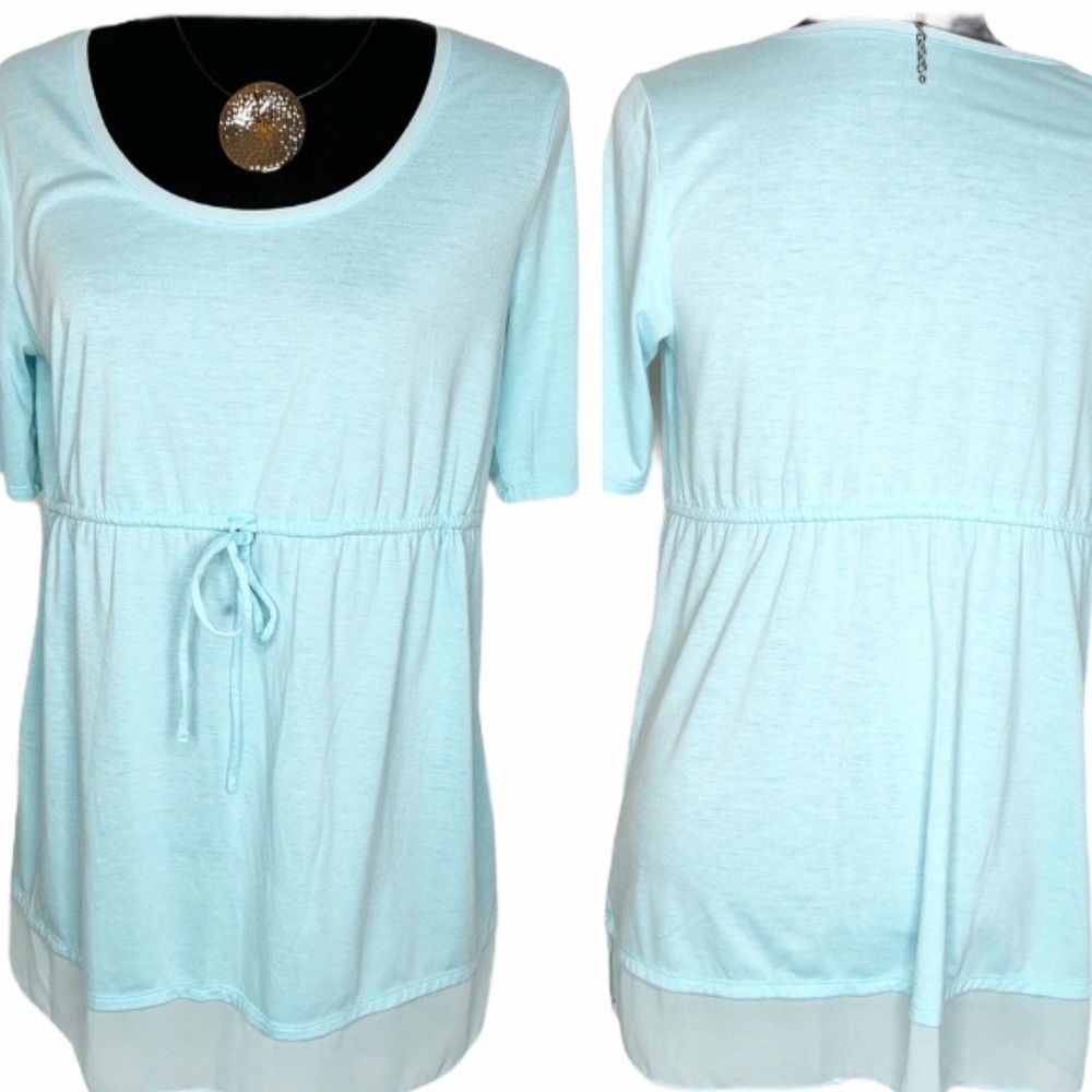 Motherhood Maternity Light Blue Short Sleeve Cinch Waist Knit Romper Dress Med
